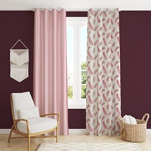 polyester feather printed curtains 6 feet long set of 2 for window amp door living room bedroom  eyelet  parda  baby pink
