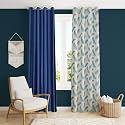 Polyester Feather Printed Curtains 7 Feet Long Set of 2 for Window &amp; Door, Living Room, Bedroom | Eyelet | Parda | Navy Blue
