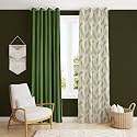 Polyester Feather Printed Curtains 8 Feet Long Set of 2 for Window &amp; Door, Living Room, Bedroom | Eyelet | Parda | Dark Green
