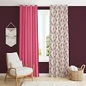 Polyester Feather Printed Curtains 8 Feet Long Set of 2 for Window &amp; Door, Living Room, Bedroom | Eyelet | Parda | Pink