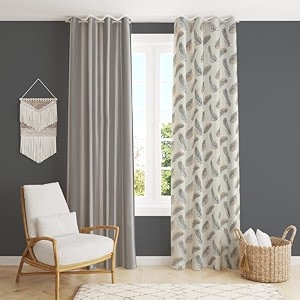 polyester feather printed curtains 9 feet long set of 2 for window amp door living room bedroom  eyelet  parda  grey