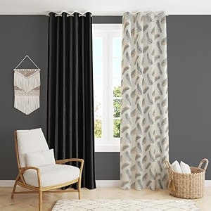 polyester feather printed curtains 9 feet long set of 2 for window amp door living room bedroom  eyelet  parda  grey amp black