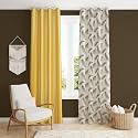 Polyester Feather Printed Semi Sheer Curtains 5 Feet Long Set of 2 for Window &amp; Door, Living Room, Bedroom | Eyelet | Parda | Coffee &amp; Yellow