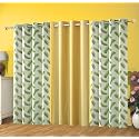 Polyester Feather Printed Curtains 5 Feet Long Set of 3 for Window &amp; Door, Living Room, Bedroom | Eyelet | Parda | Green &amp; Yellow
