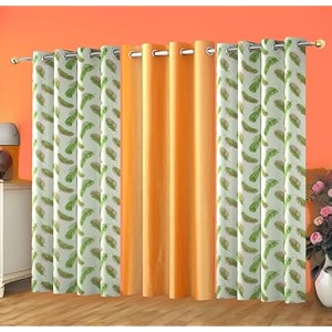 polyester feather printed curtains 7 feet long set of 3 for window amp door living room bedroom  eyelet  parda  green amp orange