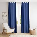Solid Eyelet Crush Polyester Door Curtains - 2 Piece (Blue, Door_8 Feet)
