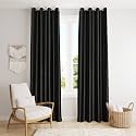 Solid Eyelet Crush Polyester Door Curtains - 2 Piece (Black, Door_7 Feet)