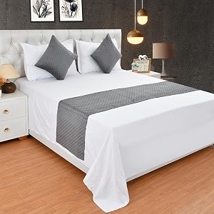 yuku premium velvet quilted set of bed runner16 x 96 inches and 2 pillow cover16 x 16 inches combo set grey