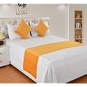 YUKU Premium Velvet Quilted Set of Bed Runner(16 X 96 Inches) and 2 Pillow Cover(16 X 16 Inches) Combo Set (Yellow)
