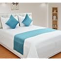 YUKU Premium Velvet Quilted Set of Bed Runner(16 X 96 Inches) and 2 Pillow Cover(16 X 16 Inches) Combo Set (Sky Blue)