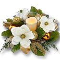 YULETIME 18-in Centerpiece with Flameless LED Candle Holder, White Magnolia