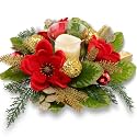 YULETIME 18-in Centerpiece with Flameless LED Candle Holder, Red Magnolia