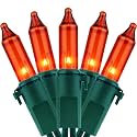 YULETIME 200 Orange Christmas String Lights, 2-Set 33 ft 100 ct Green Wire