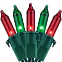 YULETIME 200 Red Green Christmas String Lights, 2-Set 33' 100 ct Green Wire