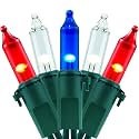 YULETIME 200 Red White Blue Christmas Lights, 2-Set 33 ft 100 ct Green Wire