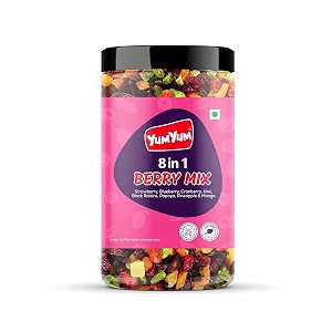yum yum 8 berries mix 400g  premium dried berries without sugar  cranberry blueberry strawberry black raisins pineapple papaya kiwi amp mango  healthy dry fruit snack