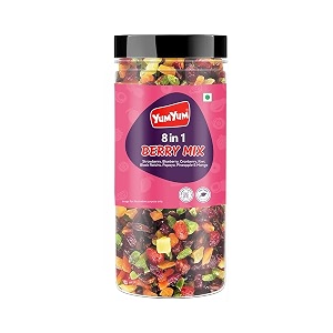 yum yum 8 berries mix 250g  premium dried berries without sugar  cranberry blueberry strawberry black raisins pineapple papaya kiwi amp mango  healthy dry fruit snack
