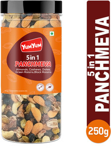 yum yum mix dry fruits - panchmeva - almondcashewdatesblack raisingreen raisin 250g- 1 x 250 g