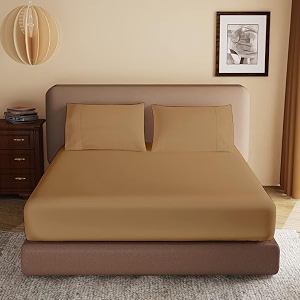 soft brushed microfiber double bed 7234 x 7834 inch fitted elastic bedsheet  1 pillow cover 300 tc for luxurious softness upto 1234 thick mettressbeige