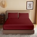 Soft Brushed Microfiber Double Bed (72" X 78") Inch Fitted Elastic Bedsheet + 1 Pillow Cover 300 TC for Luxurious Softness Upto 12" Thick Mettress|Burgundy