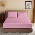 Soft Brushed Microfiber Double Bed (72" X 78") Inch Fitted Elastic Bedsheet + 1 Pillow Cover 300 TC for Luxurious Softness Upto 8" Thick Mettress|Baby Pink