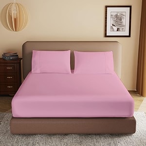 soft brushed microfiber extra king size 8434 x 7834 inch fitted elastic bedsheet  1 pillow cover 300 tc for luxurious softness upto 834 thick mettressbaby pink