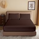 Soft Brushed Microfiber Extra King Size (84" X 78") Inch Fitted Elastic Bedsheet + 1 Pillow Cover 300 TC for Luxurious Softness Upto 12" Thick Mettress|Chocolate Brown