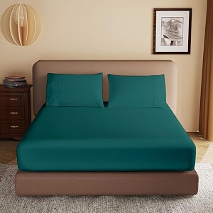 soft brushed microfiber king size 7834 x 7834 inch fitted elastic bedsheet  1 pillow cover 300 tc for luxurious softness upto 1034 thick mettressteal