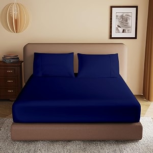 soft brushed microfiber king size 7834 x 7834 inch fitted elastic bedsheet  1 pillow cover 300 tc for luxurious softness upto 1234 thick mettressnavy blue