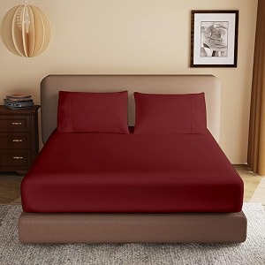 soft brushed microfiber king size 7834 x 7834 inch fitted elastic bedsheet  1 pillow cover 300 tc for luxurious softness upto 834 thick mettressburgundy