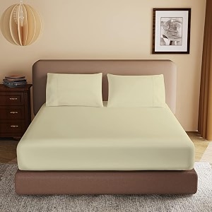 soft brushed microfiber queen size 6034 x 7834 inch fitted elastic bedsheet  1 pillow cover 300 tc for luxurious softness upto 834 thick mettressivory