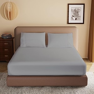 soft brushed microfiber queen size 6034 x 7834 inch fitted elastic bedsheet  1 pillow cover 300 tc for luxurious softness upto 1234 thick mettresssilver grey