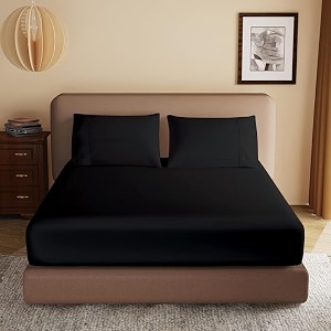 soft brushed microfiber single bed 3634 x 7834 inch fitted elastic bedsheet  1 pillow cover 300 tc for luxurious softness upto 1034 thick mettressblack
