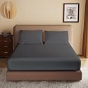 Soft Brushed Microfiber Single Bed (36" X 78") Inch Fitted Elastic Bedsheet + 1 Pillow Cover 300 TC for Luxurious Softness Upto 8" Thick Mettress|Dark Grey