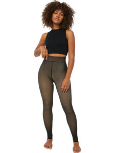 Yuneek Footed Winter Wear Legging Black Solid