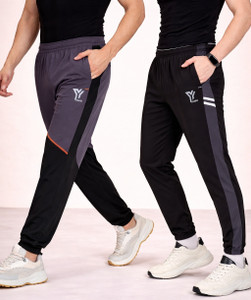 YUNEK Striped Men Black Track Pants