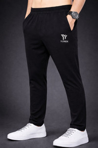 YUNEK Striped Men Black Track Pants