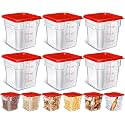 Yungyan 6 Pcs Commercial Clear Food Storage Containers 4 Qt Square Acrylic Airtight Food Storage Containers with Lids for Kitchen Restaurant Pantry Freezer Flour Sugar(Red)
