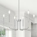Yunnix 6 Light Brushed Nickel Chandelier, Farmhouse Chandelier for Dining Room Light Fixture Hanging, UL Listed Industrial Modern Chandelier for Bedroom, Kitchen, Living Room, No Assembly Required