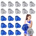 Yunsailing 100Pack Pom Poms Cheerleading with Baton Handle, Blue, Silver