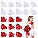 Yunsailing 100Pack Pom Poms Cheerleading with Baton Handle, Red, White