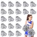 Yunsailing 100Pack Pom Poms Cheerleading with Baton Handle, Silver