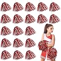 Yunsailing 100Pack Pom Poms Cheerleading with Baton Handle, Red Silver