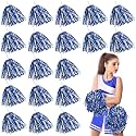 Yunsailing 100Pack Pom Poms Cheerleading with Baton Handle, Blue and Silver