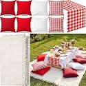 Yuntau 10 Pack Extra Large White Picnic Blanket Kit 70x90 Outdoor Boho, Red