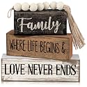 Yuntau 4 Pcs Farmhouse Tabletop Decor Wood Stacked Sign Blocks Family