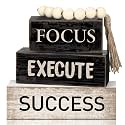Yuntau 4 Pcs Motivational Desk Decor Wood Block Signs Focus Execute Success