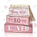 Yuntau 4 Pcs Pink Christian Table Decor Wooden Bow Decor Blocks Sign