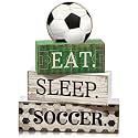 Yuntau 4 Pcs Soccer Table Decor Wooden Sign, Rustic Tiered Tray Decor