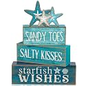 Yuntau 4 Pcs Summer Coastal Table Decorations Rustic Wooden Block Sign